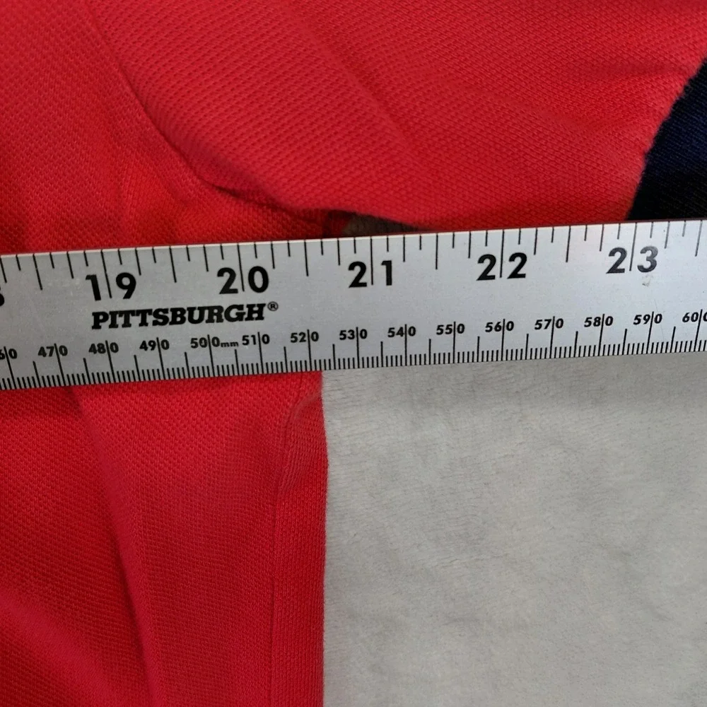 Polo Ralph Lauren Mens Large Red Navy Blue Contrast Collar Pique Polo Shirt